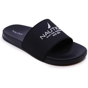 Nautica Men’s Open Toe Slide Sandals – Comfortable Indoor & Outdoor Shower Slippers(Porter-black/White)