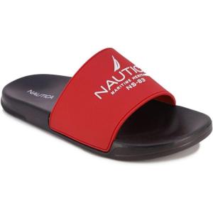 Nautica Men’s Open Toe Slide Sandals – Comfortable Indoor & Outdoor Shower Slippers(Red Black Porter)