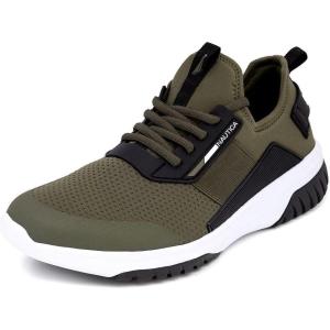 Nautica Men’s Sneakers: Athletic, Comfortable, Casual Lace-Up Fashion Walking Shoes(Olive Black Geoff)