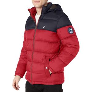 Nautica Men’s Water Resistant Nylon Puffer Jacket(Red)