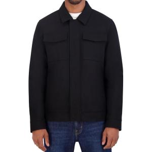 Nautica Men’s Wool Jacket – Diamond Quilted Lining, Polyfill Insulation, Snap & Zip Closure(Black)