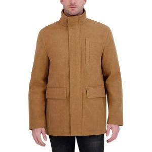 Nautica Men’s Wool Jacket – Diamond Quilted Lining, Polyfill Insulation, Snap & Zip Closure(Caviar)