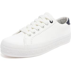 Nautica Women’s Lace-Up Platform Fashion Sneakers – Low-Top Casual Walking & Tennis Shoes Platform(White Navy Ilex)