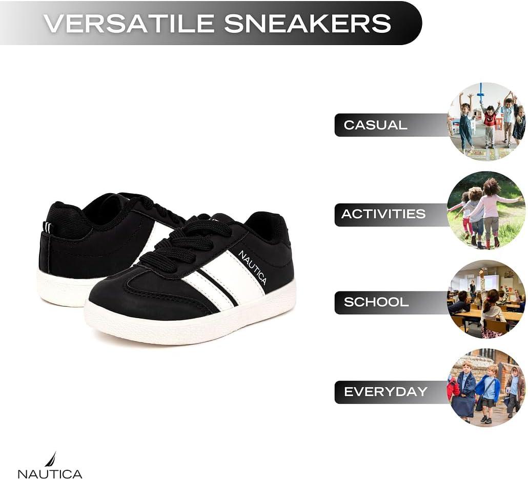 imageNautica Boys Girls Casual Fashion Shoes Comfortable Soccer Classic Walking Tennis Sneakers for Kids Breathable Lightweight amp Flexible Lace UpBungeeBlack White