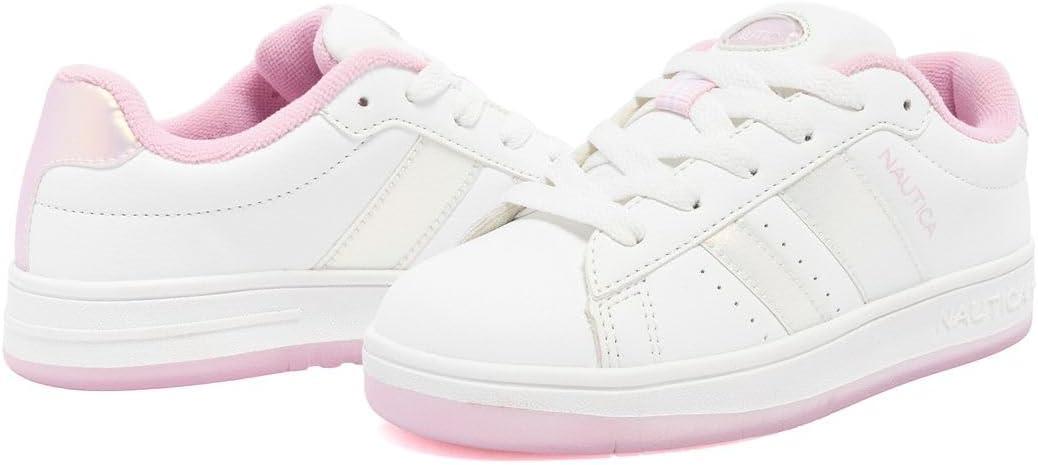 imageNautica Boys Girls Casual Fashion Shoes Comfortable Soccer Classic Walking Tennis Sneakers for Kids Breathable Lightweight amp Flexible Lace UpBungeeWhite Pink Pearl