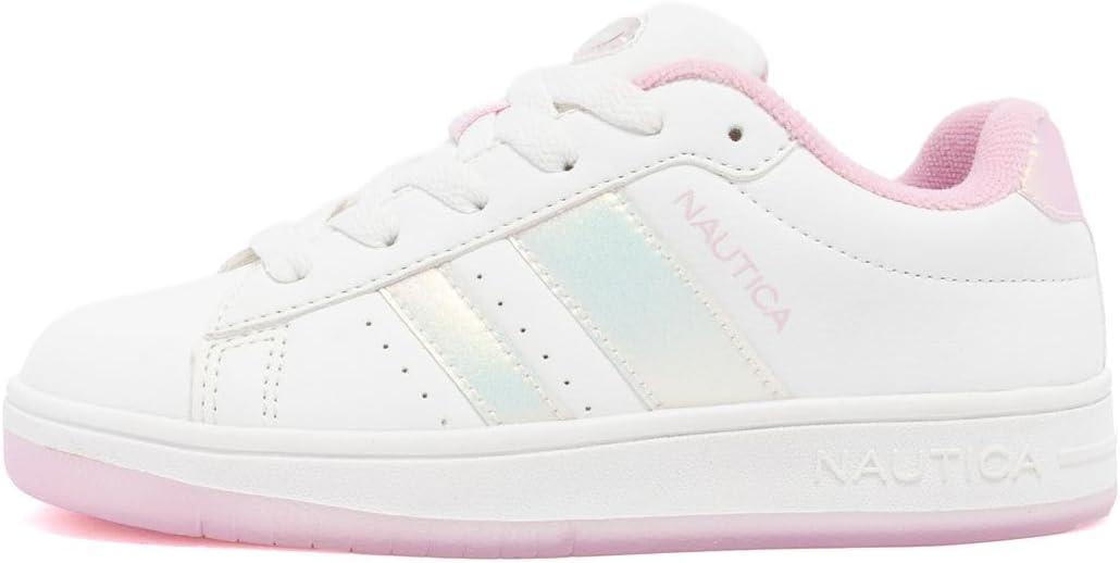 imageNautica Boys Girls Casual Fashion Shoes Comfortable Soccer Classic Walking Tennis Sneakers for Kids Breathable Lightweight amp Flexible Lace UpBungeeWhite Pink Pearl