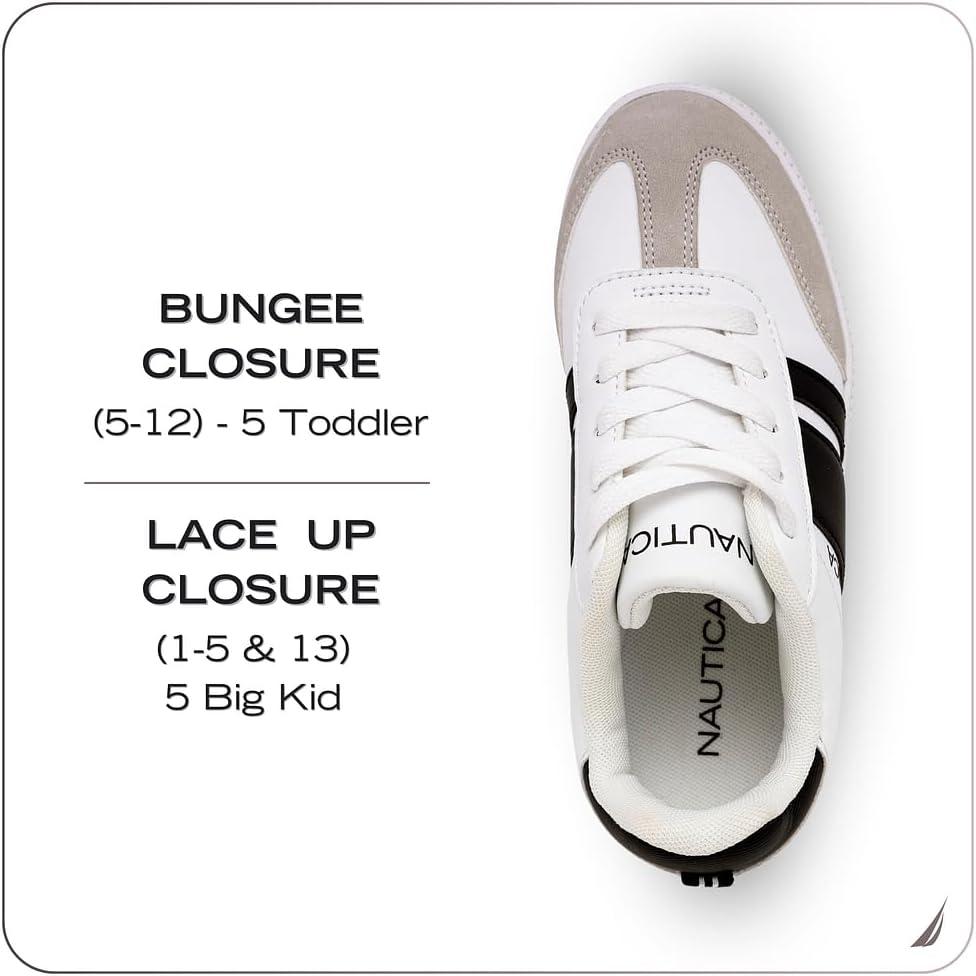 imageNautica Boys Girls Casual Fashion Shoes Comfortable Soccer Classic Walking Tennis Sneakers for Kids Breathable Lightweight amp Flexible Lace UpBungeeWhite Black