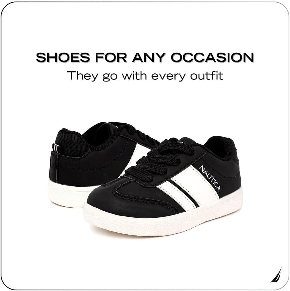 imageNautica Boys Girls Casual Fashion Shoes Comfortable Soccer Classic Walking Tennis Sneakers for Kids Breathable Lightweight amp Flexible Lace UpBungeeBlack White
