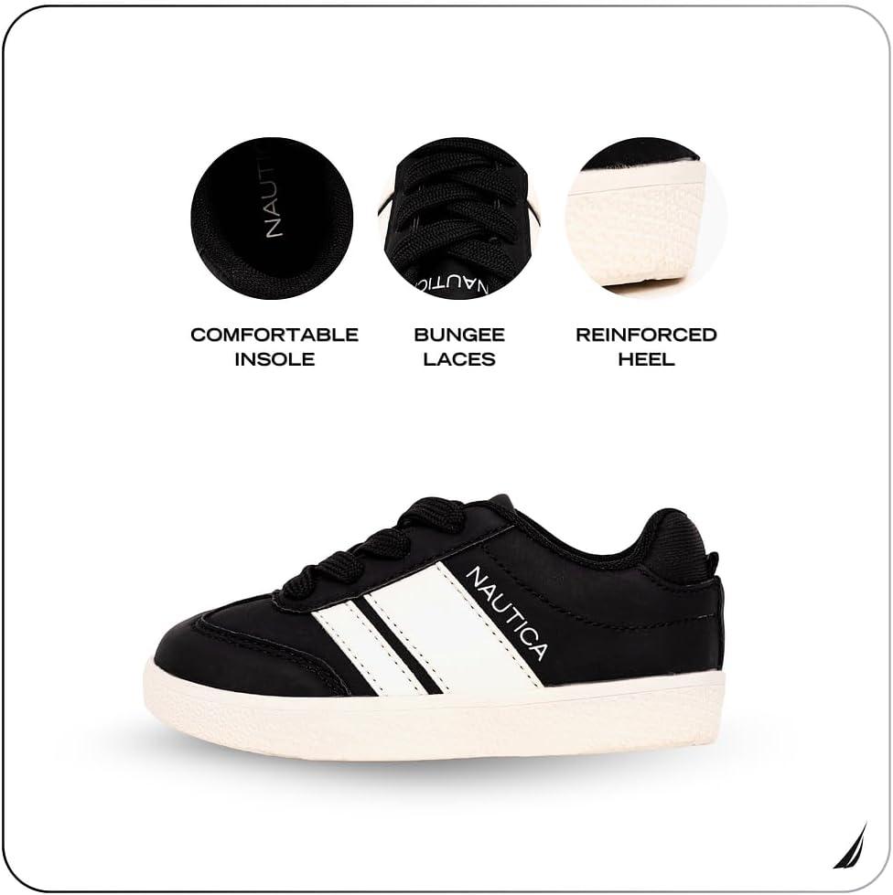 imageNautica Boys Girls Casual Fashion Shoes Comfortable Soccer Classic Walking Tennis Sneakers for Kids Breathable Lightweight amp Flexible Lace UpBungeeBlack White
