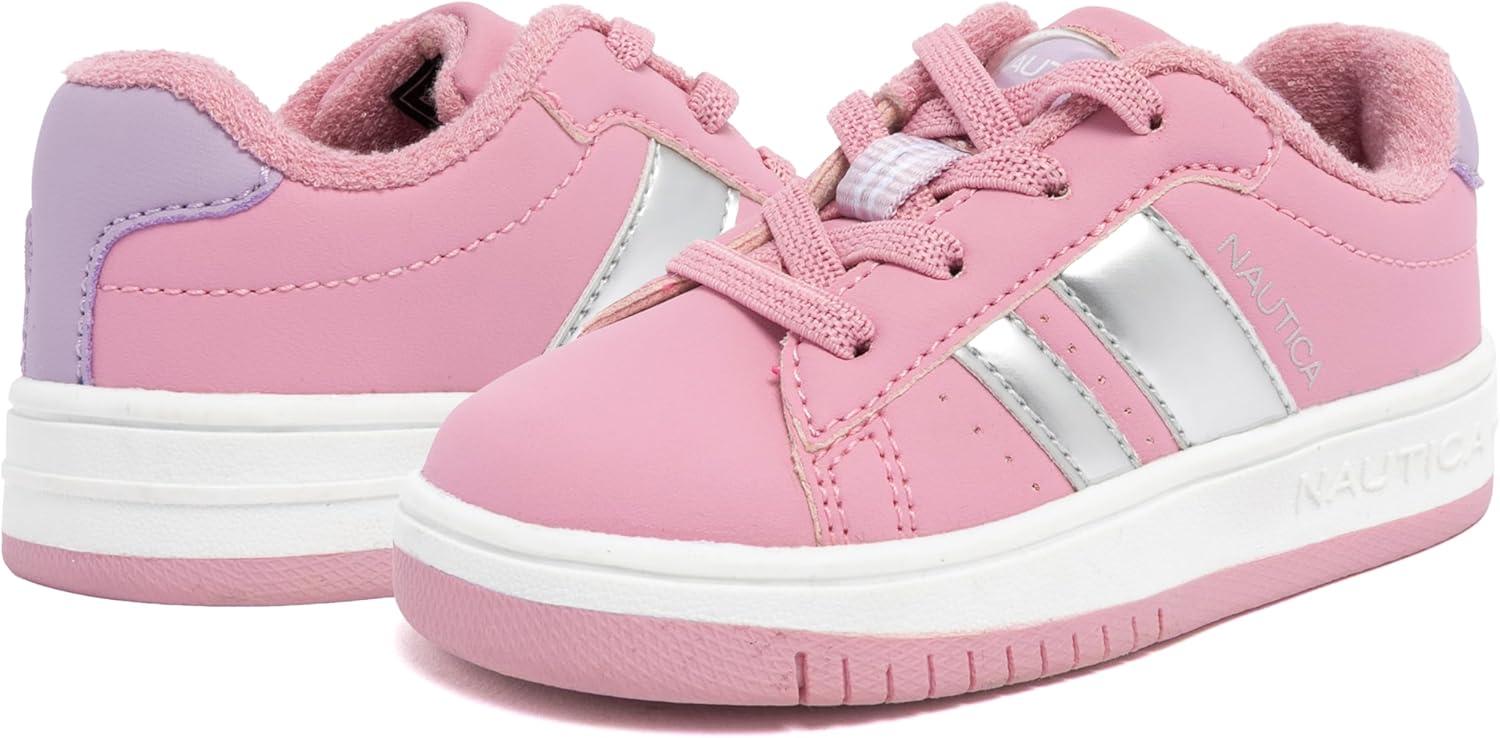 imageNautica Boys Girls Casual Fashion Shoes Comfortable Soccer Classic Walking Tennis Sneakers for Kids Breathable Lightweight amp Flexible Lace UpBungeePink Silver Lilacscottford