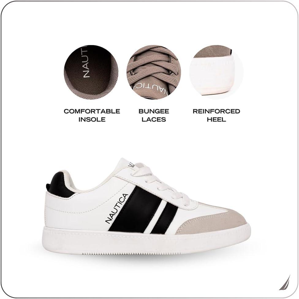 imageNautica Boys Girls Casual Fashion Shoes Comfortable Soccer Classic Walking Tennis Sneakers for Kids Breathable Lightweight amp Flexible Lace UpBungeeWhite Black
