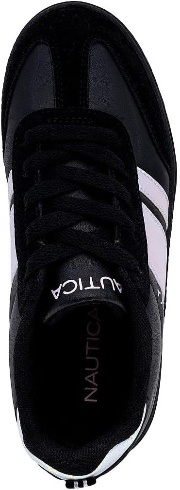 imageNautica Boys Girls Casual Fashion Shoes Comfortable Soccer Classic Walking Tennis Sneakers for Kids Breathable Lightweight amp Flexible Lace UpBungeeBlack Iridescent Black