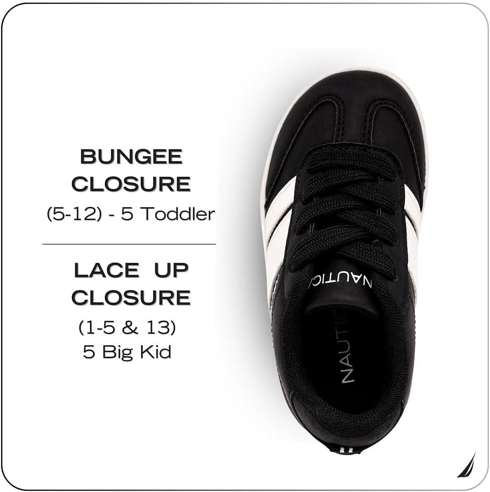 imageNautica Boys Girls Casual Fashion Shoes Comfortable Soccer Classic Walking Tennis Sneakers for Kids Breathable Lightweight amp Flexible Lace UpBungeeBlack White