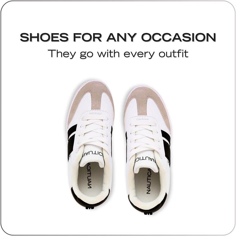 imageNautica Boys Girls Casual Fashion Shoes Comfortable Soccer Classic Walking Tennis Sneakers for Kids Breathable Lightweight amp Flexible Lace UpBungeeWhite Black