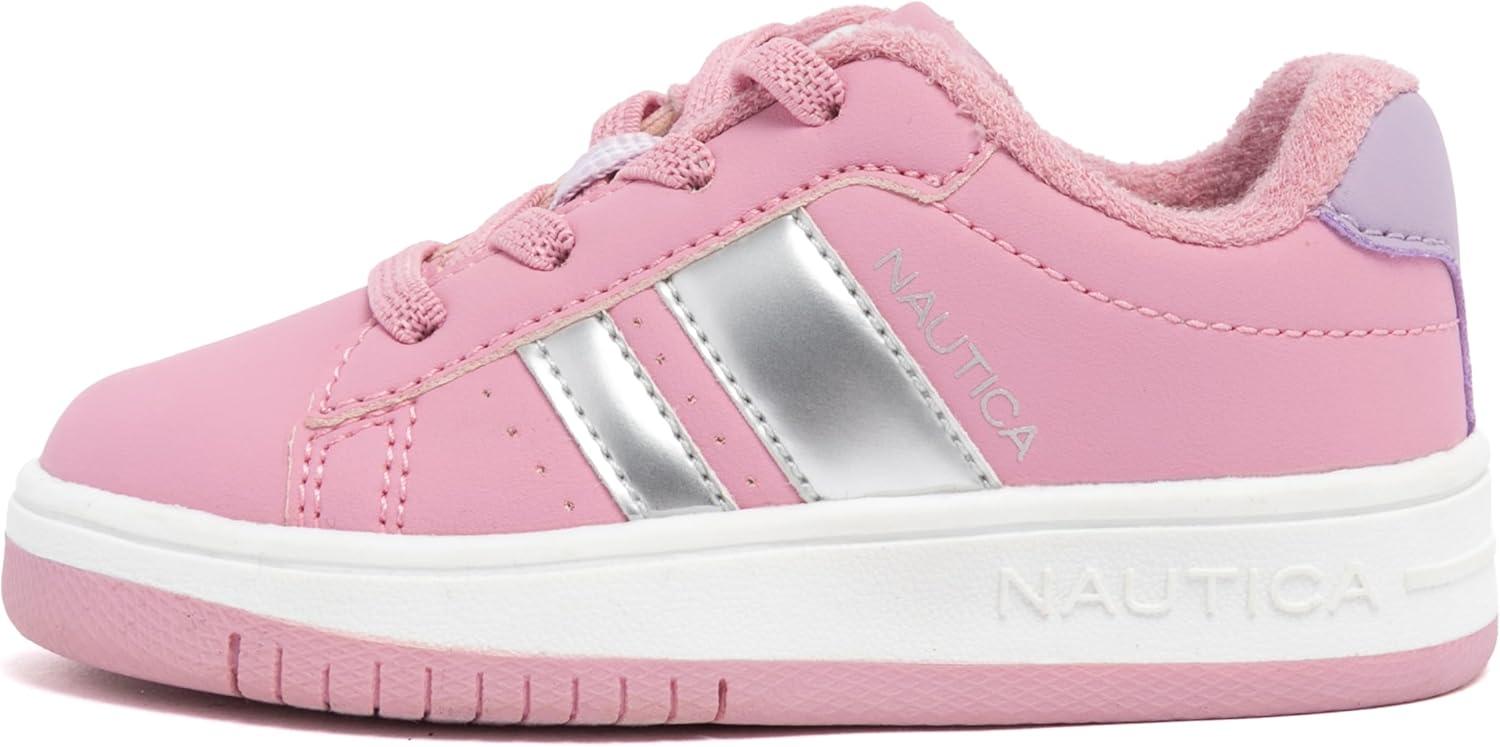 imageNautica Boys Girls Casual Fashion Shoes Comfortable Soccer Classic Walking Tennis Sneakers for Kids Breathable Lightweight amp Flexible Lace UpBungeePink Silver Lilacscottford