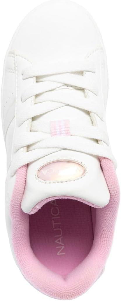 imageNautica Boys Girls Casual Fashion Shoes Comfortable Soccer Classic Walking Tennis Sneakers for Kids Breathable Lightweight amp Flexible Lace UpBungeeWhite Pink Pearl
