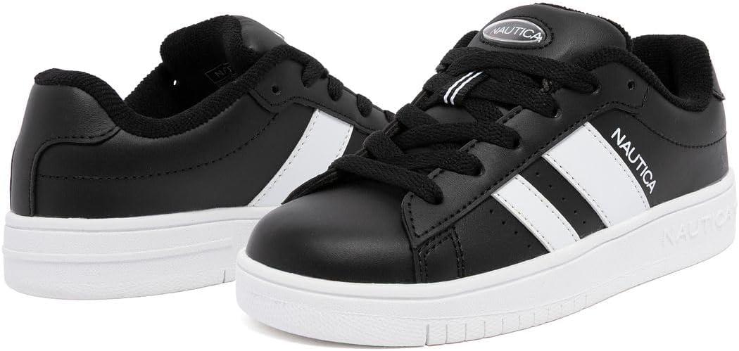 imageNautica Boys Girls Casual Fashion Shoes Comfortable Soccer Classic Walking Tennis Sneakers for Kids Breathable Lightweight amp Flexible Lace UpBungeeBlack Whitescottford