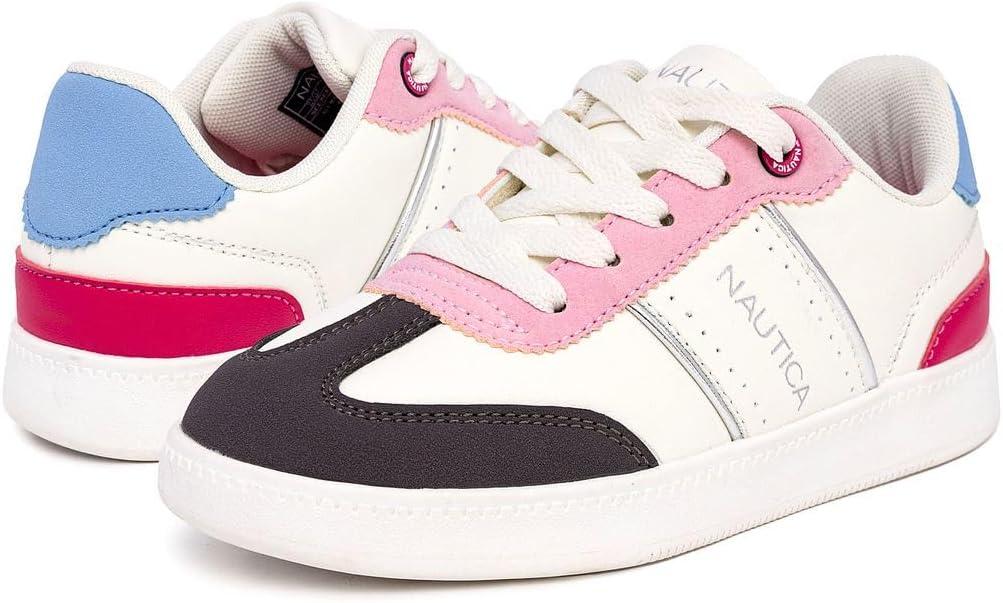 imageNautica Boys Girls Casual Fashion Shoes Comfortable Soccer Classic Walking Tennis Sneakers for Kids Breathable Lightweight amp Flexible Lace UpBungeeIvory Pink