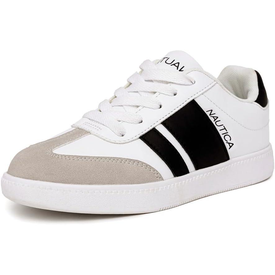 imageNautica Boys Girls Casual Fashion Shoes Comfortable Soccer Classic Walking Tennis Sneakers for Kids Breathable Lightweight amp Flexible Lace UpBungeeWhite Black