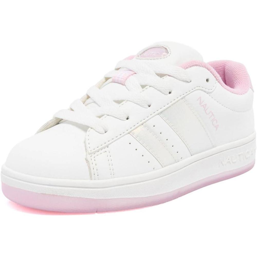 imageNautica Boys Girls Casual Fashion Shoes Comfortable Soccer Classic Walking Tennis Sneakers for Kids Breathable Lightweight amp Flexible Lace UpBungeeWhite Pink Pearl