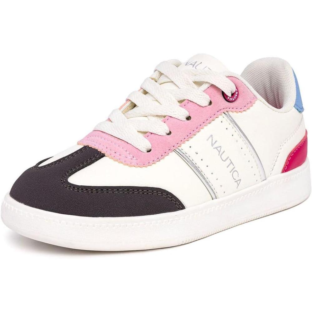 imageNautica Boys Girls Casual Fashion Shoes Comfortable Soccer Classic Walking Tennis Sneakers for Kids Breathable Lightweight amp Flexible Lace UpBungeeIvory Pink