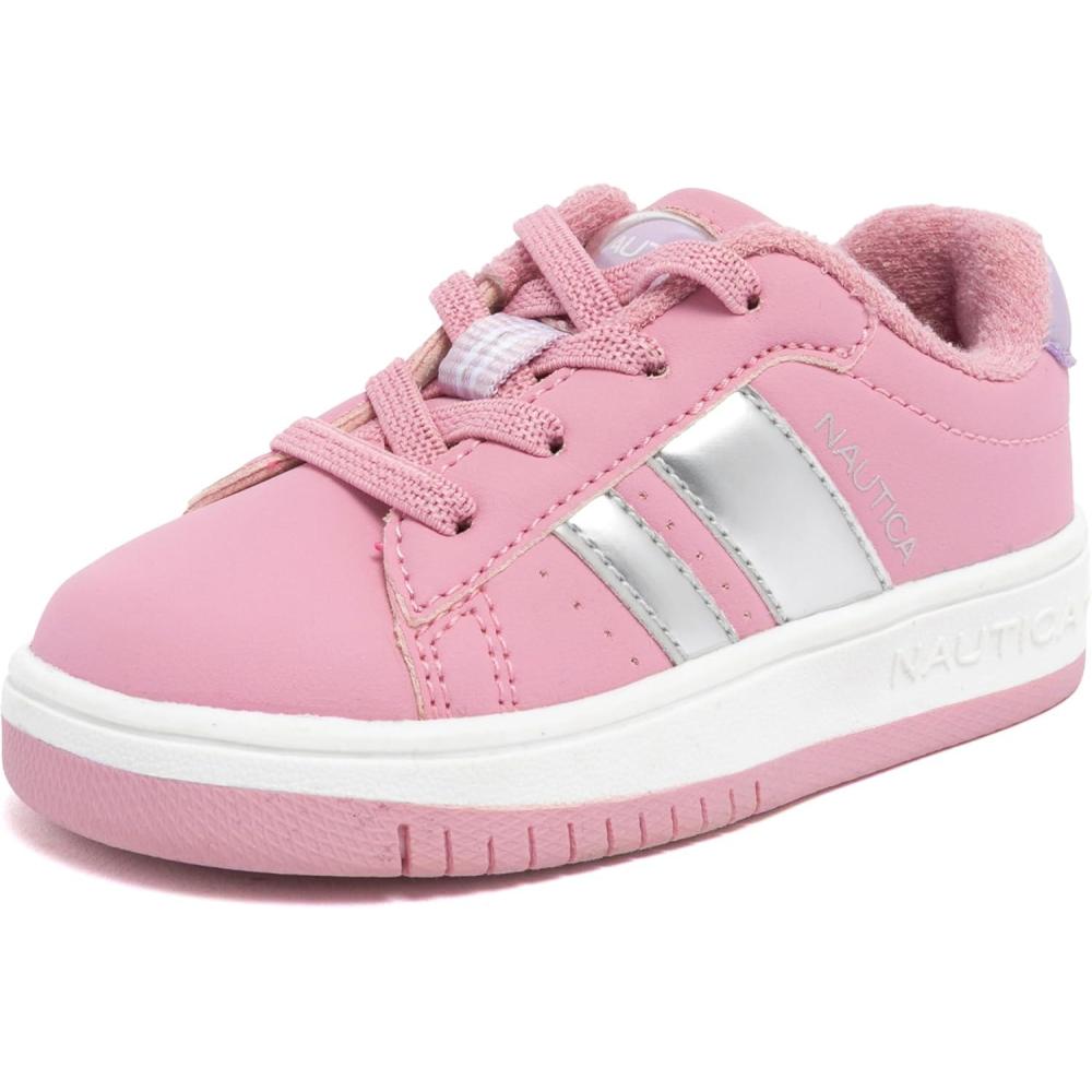 imageNautica Boys Girls Casual Fashion Shoes Comfortable Soccer Classic Walking Tennis Sneakers for Kids Breathable Lightweight amp Flexible Lace UpBungeePink Silver Lilacscottford