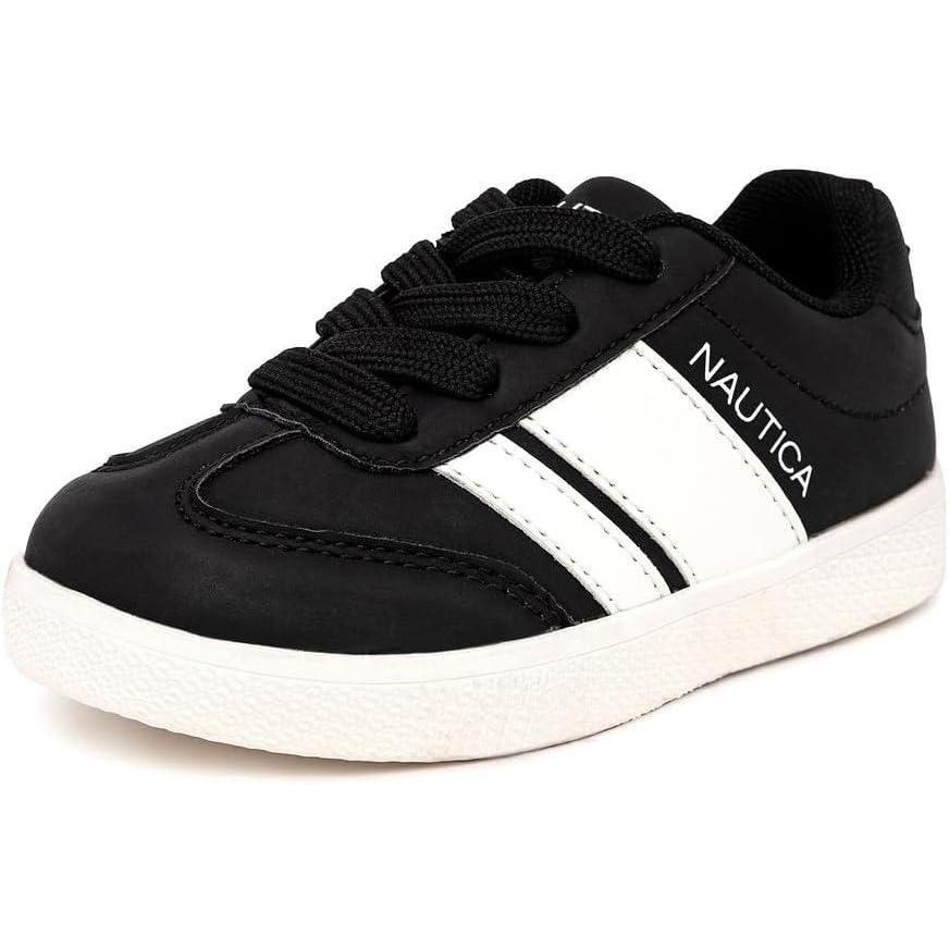 imageNautica Boys Girls Casual Fashion Shoes Comfortable Soccer Classic Walking Tennis Sneakers for Kids Breathable Lightweight amp Flexible Lace UpBungeeBlack White