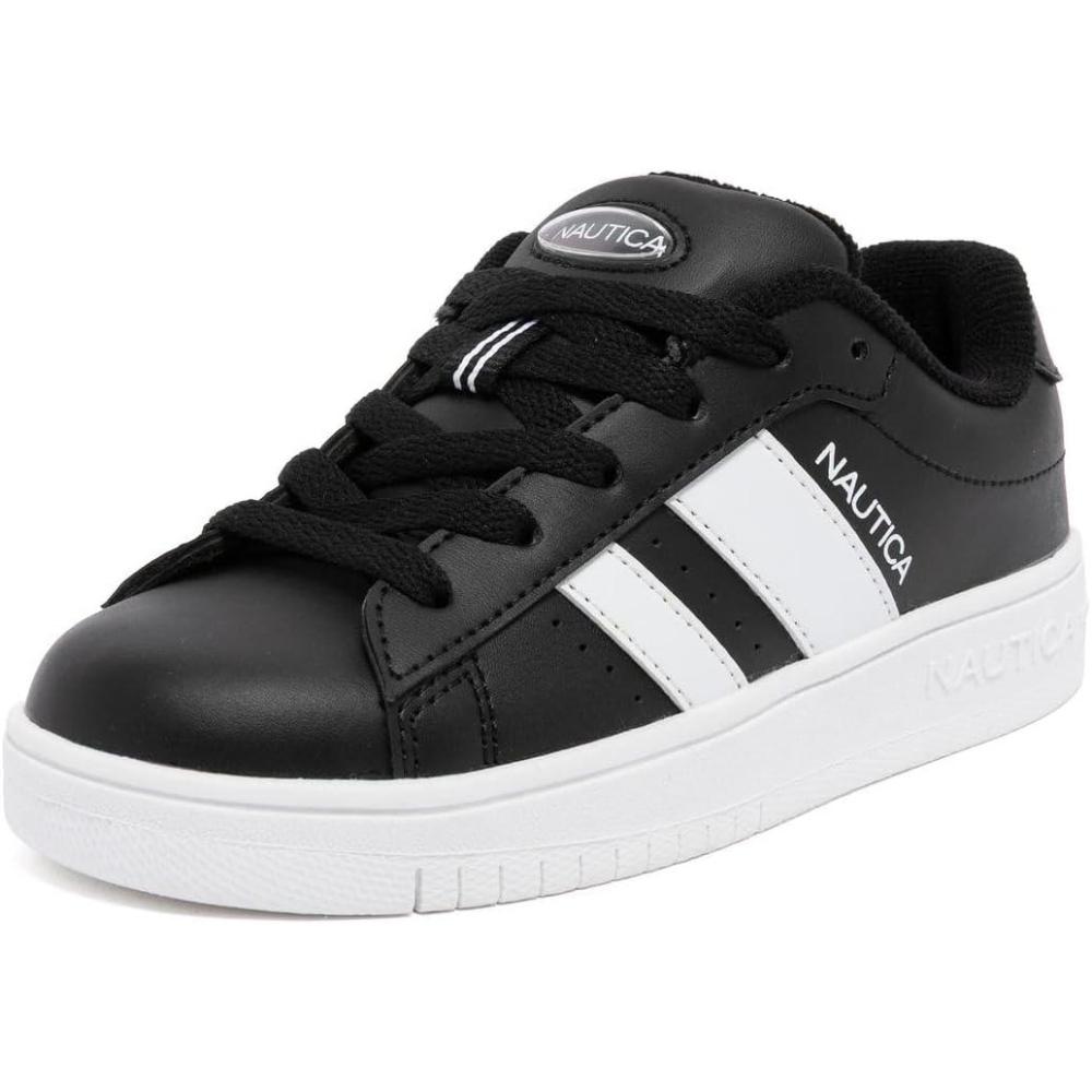 imageNautica Boys Girls Casual Fashion Shoes Comfortable Soccer Classic Walking Tennis Sneakers for Kids Breathable Lightweight amp Flexible Lace UpBungeeBlack Whitescottford
