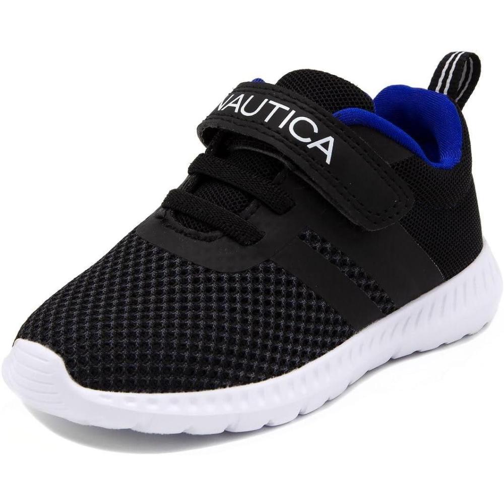 imageNautica Kids Fashion Sneaker Athletic Running Shoe with One Strap Boys  GirlsToddlerLittle KidBlack Blue