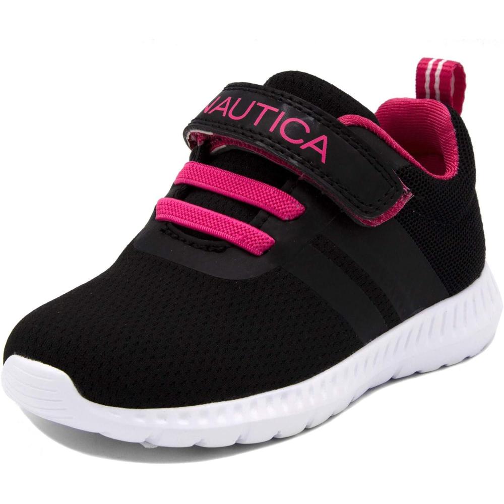 imageNautica Kids Fashion Sneaker Athletic Running Shoe with One Strap Boys  GirlsToddlerLittle KidBlackPink