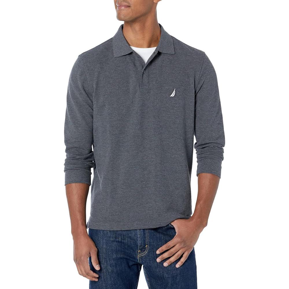 imageNautica Mens Nautica Classic Fit LongSleeve Deck PoloNautica Classic Fit LongSleeve Deck PoloCharcoal Heather