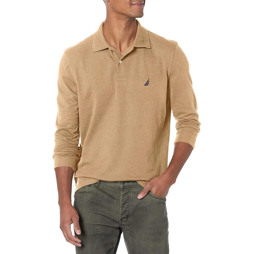 imageNautica Mens Nautica Classic Fit LongSleeve Deck PoloNautica Classic Fit LongSleeve Deck PoloCoastal Camel Heather