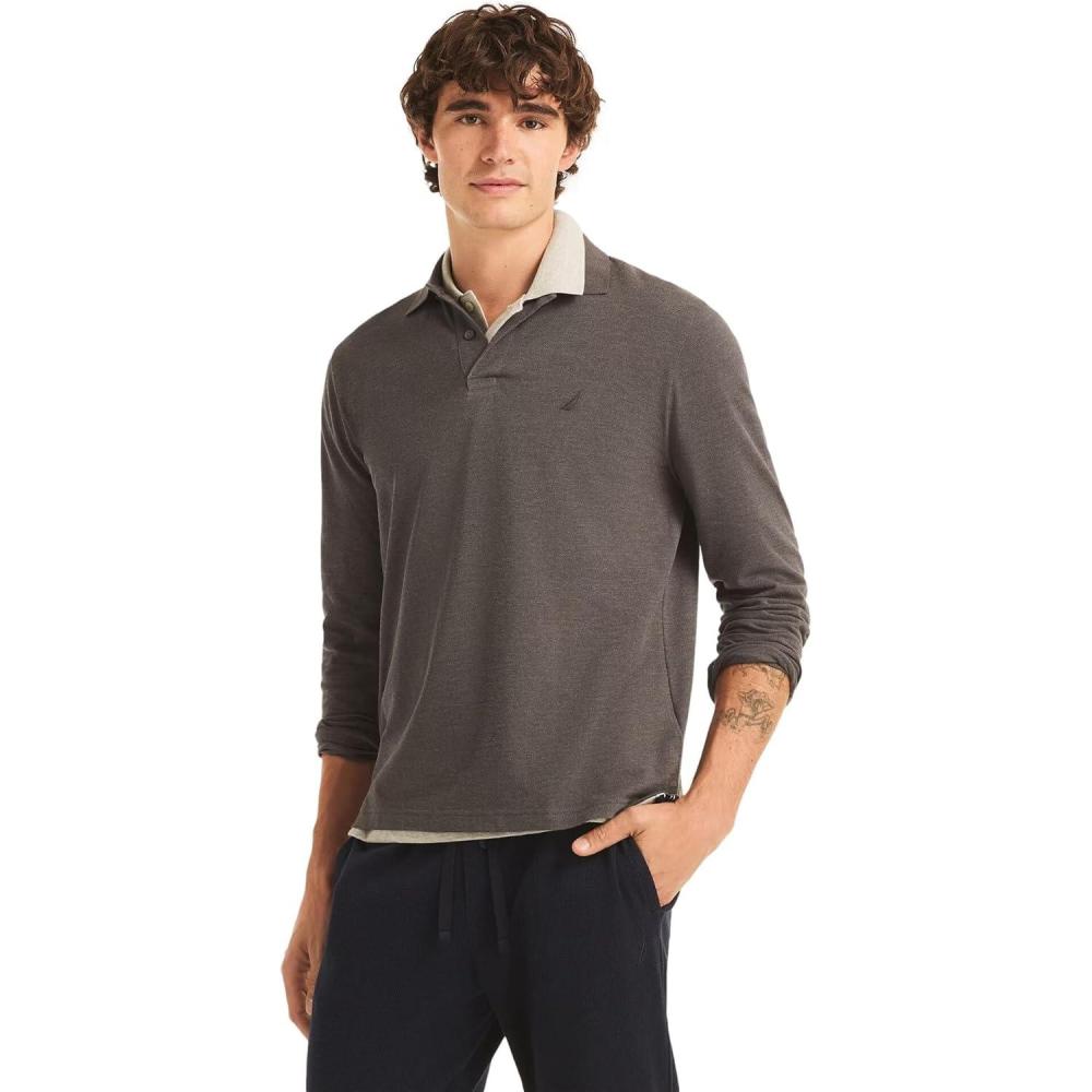 imageNautica Mens Nautica Classic Fit LongSleeve Deck PoloNautica Classic Fit LongSleeve Deck PoloNew Charcoal Heather