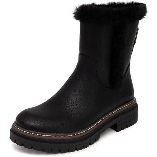 imageNautica Women Fur Chelsea Boots Winter Platform Chunky Low Heel Microsuede Comfortable amp Slip Resistant Ankle Mid Calf Boots for LadiesBlack