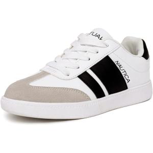 Nautica Boys Girls Casual Fashion Shoes – Comfortable Soccer Classic Walking Tennis Sneakers for Kids – Breathable, Lightweight & Flexible (Lace Up/Bungee)(White Black)