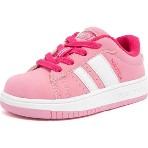 Nautica Boys Girls Casual Fashion Shoes – Comfortable Soccer Classic Walking Tennis Sneakers for Kids – Breathable, Lightweight & Flexible (Lace Up/Bungee)(Pink Neon Pink-scottford)