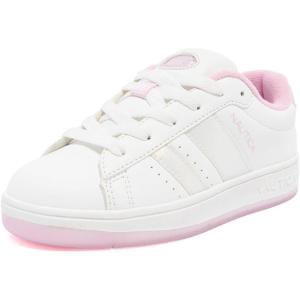 Nautica Boys Girls Casual Fashion Shoes – Comfortable Soccer Classic Walking Tennis Sneakers for Kids – Breathable, Lightweight & Flexible (Lace Up/Bungee)(White Pink Pearl)