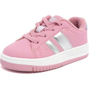 Nautica Boys Girls Casual Fashion Shoes – Comfortable Soccer Classic Walking Tennis Sneakers for Kids – Breathable, Lightweight & Flexible (Lace Up/Bungee)(Pink Silver Lilac-scottford)