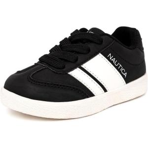 Nautica Boys Girls Casual Fashion Shoes – Comfortable Soccer Classic Walking Tennis Sneakers for Kids – Breathable, Lightweight & Flexible (Lace Up/Bungee)(Black White)