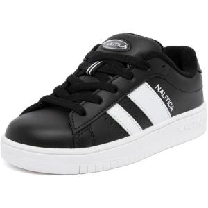 Nautica Boys Girls Casual Fashion Shoes – Comfortable Soccer Classic Walking Tennis Sneakers for Kids – Breathable, Lightweight & Flexible (Lace Up/Bungee)(Black White-scottford)