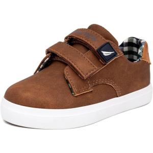 Nautica Kids Boys Double-Strap Sneaker, Casual Easy-On School Shoe for Toddlers and Little Kids, Comfortable Everyday Fashion Sneaker(Tan Smooth-ames)