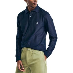 Nautica Mens Nautica Sustainably Crafted Classic Fit Long-Sleeve Deck Polo(Navy)