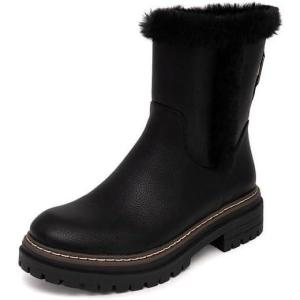 Nautica Women Fur Chelsea Boots Winter Platform Chunky Low Heel Microsuede Comfortable & Slip Resistant Ankle Mid Calf Boots for Ladies(Black)