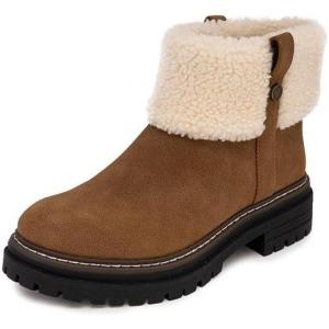 Nautica Women Fur Chelsea Boots Winter Platform Chunky Low Heel Microsuede Comfortable & Slip Resistant Ankle Mid Calf Boots for Ladies(Tan)