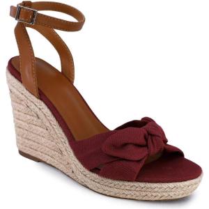 Nautica Women’s Espadrille Wedge Sandals – Platform Heel Summer Dress Shoes with Ankle Strap and Bow – Comfortable Open Toe Beach and Casual Footwear(Burgundy-buckle)