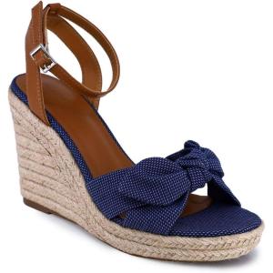 Nautica Women’s Espadrille Wedge Sandals – Platform Heel Summer Dress Shoes with Ankle Strap and Bow – Comfortable Open Toe Beach and Casual Footwear(Navy-buckle)