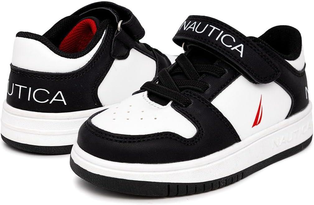 imageNautica Kids Adjustable Strap Shoes Comfortable Casual Sneakers for Boys and Girls Toddlers amp Little KidsBlack White Red