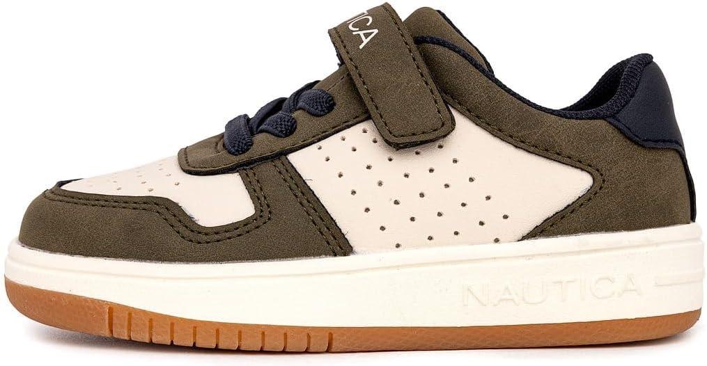 imageNautica Kids Adjustable Strap Shoes Comfortable Casual Sneakers for Boys and Girls Toddlers amp Little KidsOlive Bone