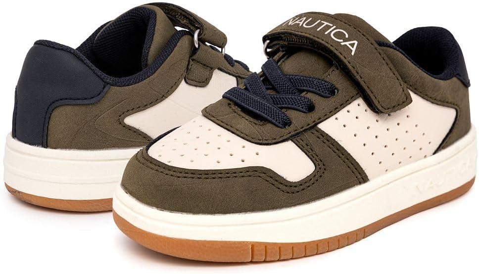 imageNautica Kids Adjustable Strap Shoes Comfortable Casual Sneakers for Boys and Girls Toddlers amp Little KidsOlive Bone