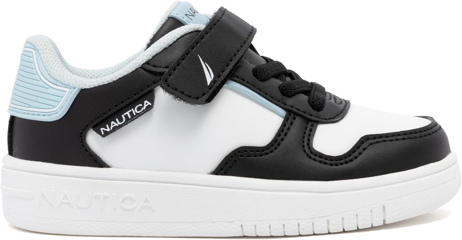 imageNautica Kids Adjustable Strap Shoes Comfortable Casual Sneakers for Boys and Girls Toddlers amp Little KidsWhite Black Blue